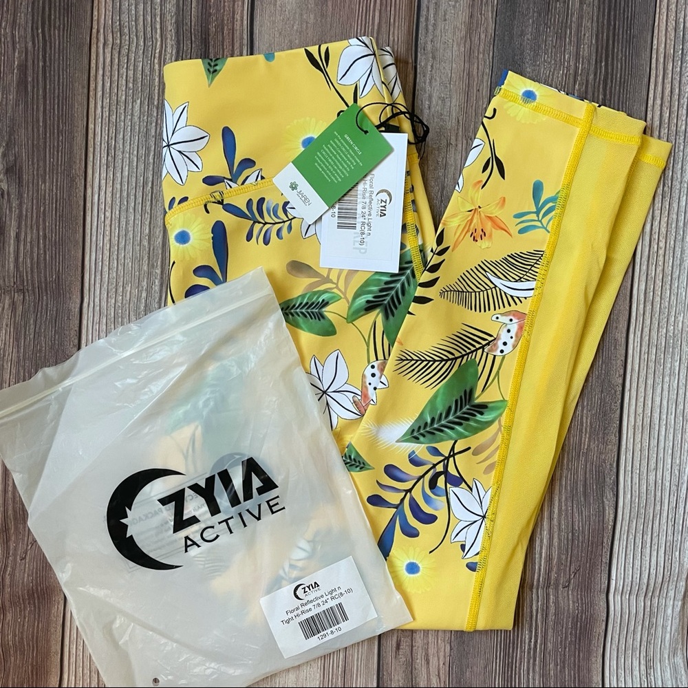 ZYIA Floral reflective light n tight hi-rise 7/8 length size 8-10 NWTB